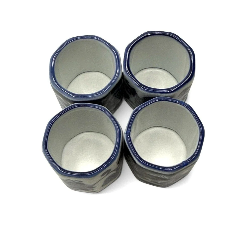Pier 1 Imports Set of 4 Porcelain Napkin Holders Blue & White Chinoiserie NOS